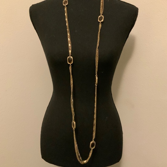Sarah Coventry Vintage Multi Chain Gold Tone Amber Topez Glass Stone Necklace - Picture 4 of 6